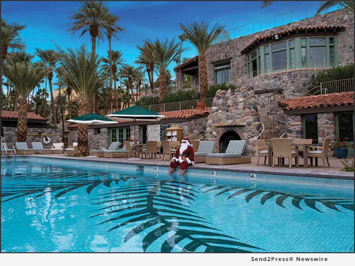 Santa relaxes at Oasis Death Valley pool