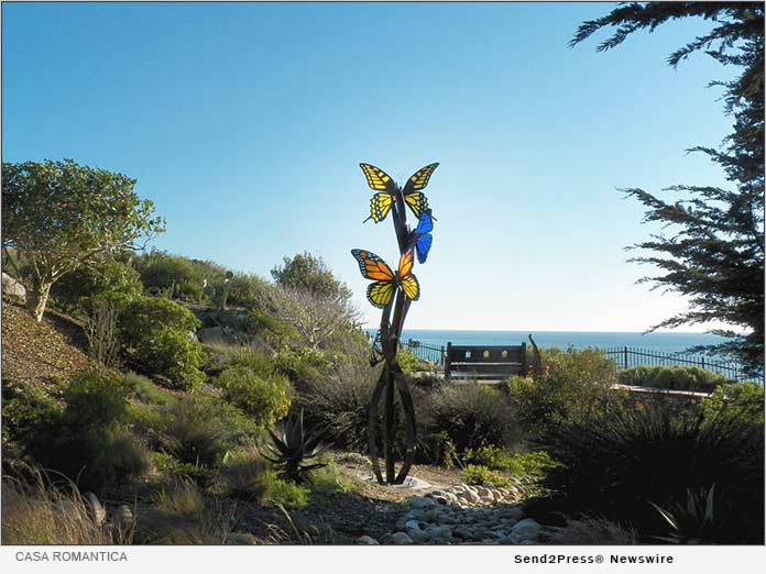 native garden and butterfly sculpture at Casa Romantica